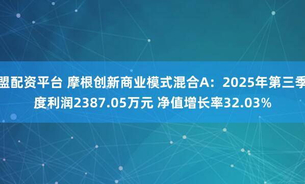 盟配资平台 摩根创新商业模式混合A：2025年第三季度利润2387.05万元 净值增长率32.03%