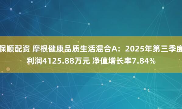 保顺配资 摩根健康品质生活混合A：2025年第三季度利润4125.88万元 净值增长率7.84%