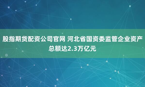股指期货配资公司官网 河北省国资委监管企业资产总额达2.3万亿元
