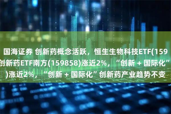 国海证券 创新药概念活跃，恒生生物科技ETF(159615)冲高涨近3%，创新药ETF南方(159858)涨近2%，“创新 + 国际化”创新药产业趋势不变